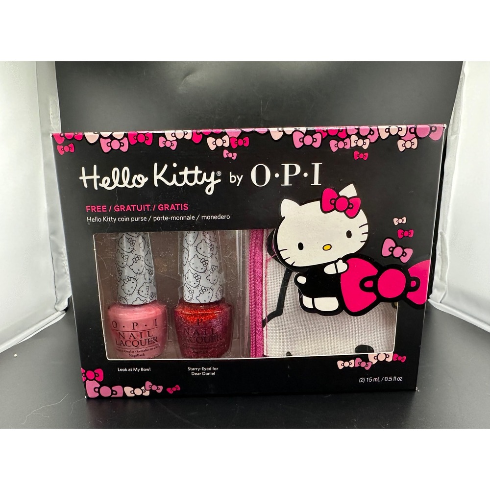 OPI Hello Kitty Nail Polish Set Pink Red 0.5oz NEW 2 Lacquers and Coin Purse